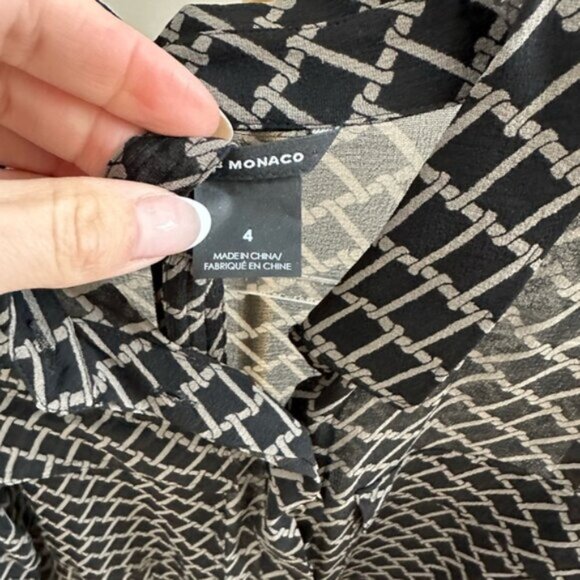 Club Monaco Silk Shirt Dress – Black Checkered – Size 4 - Picture 3 of 8